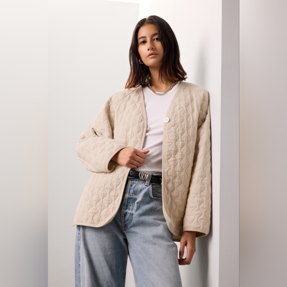 NWT Donni. The Quilted Collarless Jacket In Creme Size XXL